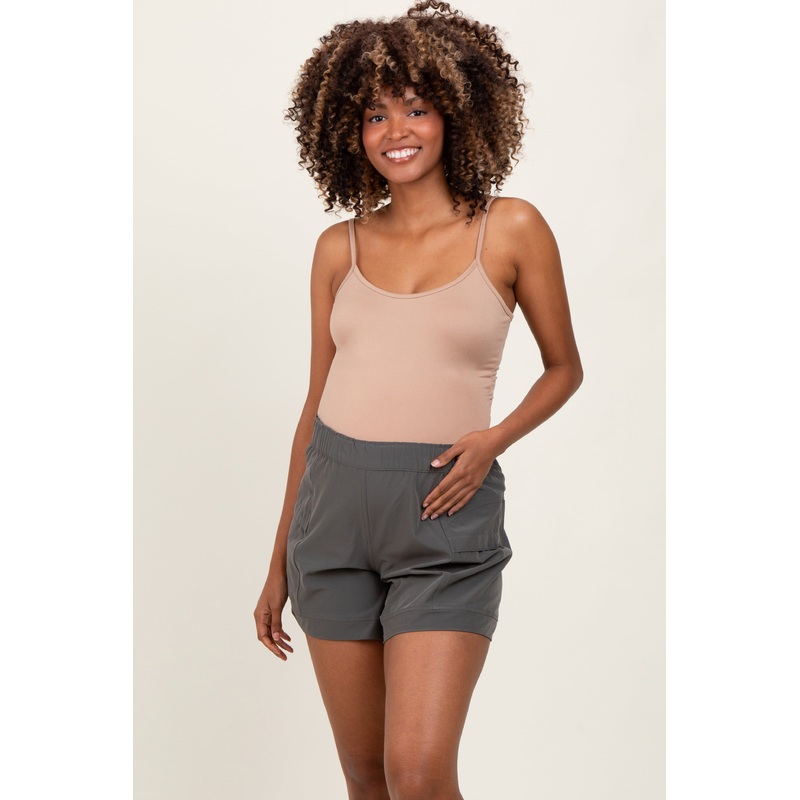 Olive Green Elastic Cargo Maternity Shorts
