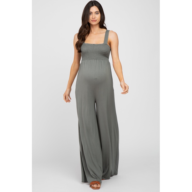 Olive Sleeveless Wide Leg Maternity Jumpsuit