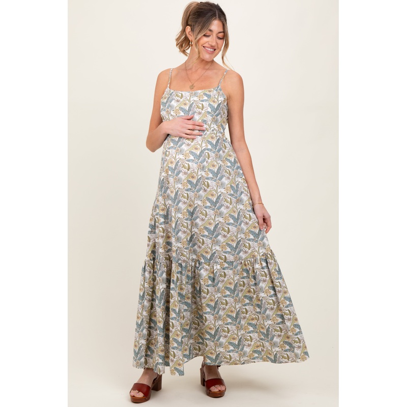 White Floral Tie Back Cutout Maternity Maxi Dress