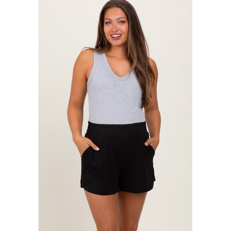 Black Basic Rounded Hem Maternity Shorts