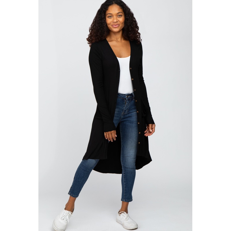 Black Button Front Knit Cardigan