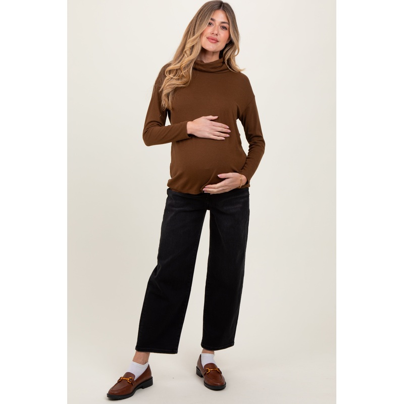 Black Cropped Wide Leg Maternity Jeans