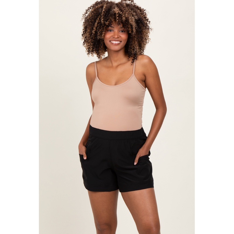Black Elastic Cargo Maternity Shorts