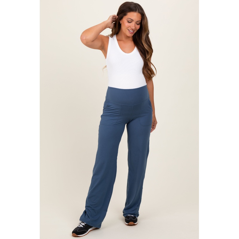 Blue Straight Leg Yoga Maternity Pants