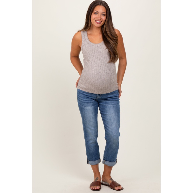 Dark Wash Slim Roll Cuff Maternity Jeans