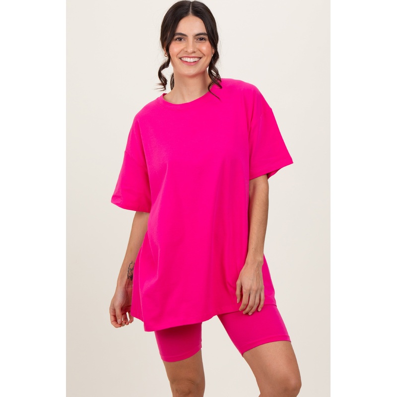 Fuchsia Biker Shorts Set