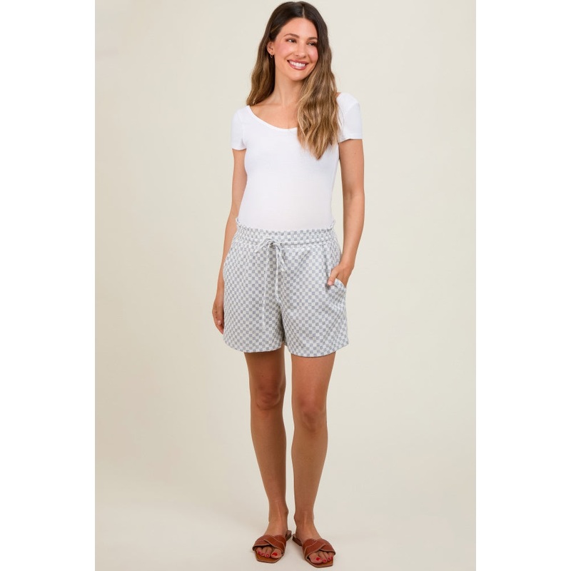 Grey Checkered Maternity Shorts