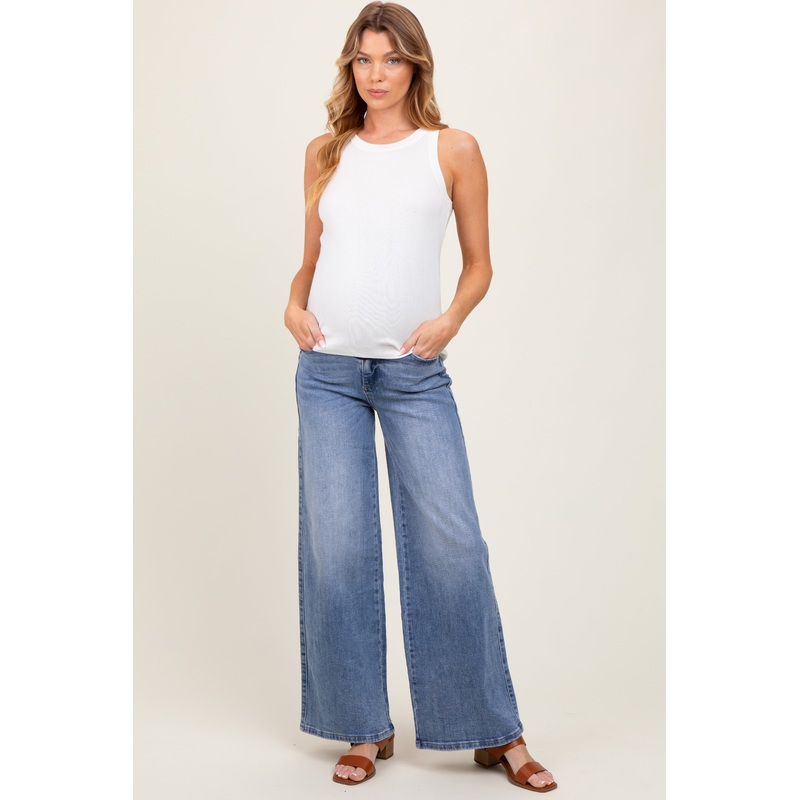 Light Blue Relaxed Wide Leg Maternity Jeans