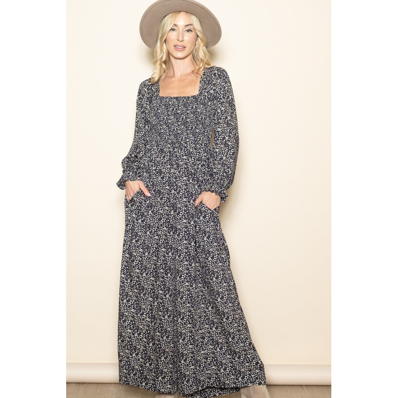 Navy Floral Long Sleeve Wide Leg Jumpsuit