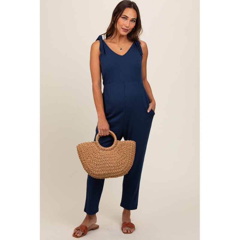 Navy Tie Strap Maternity Jumpsuit