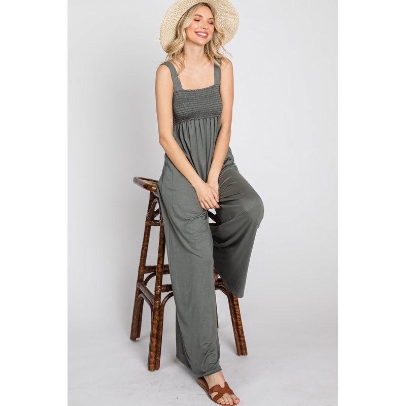 Olive Sleeveless Wide Leg Jumpsuit
