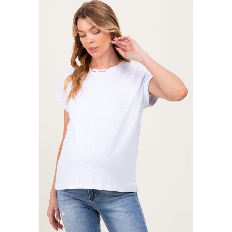 White Rolled Short Sleeve Maternity Tee
