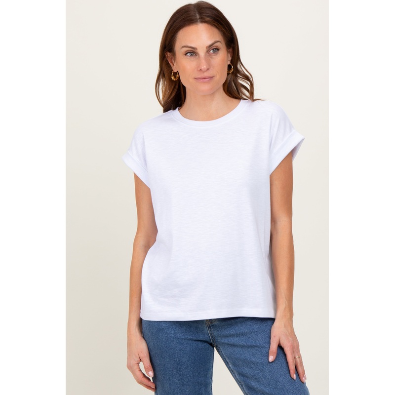 White Rolled Short Sleeve Tee