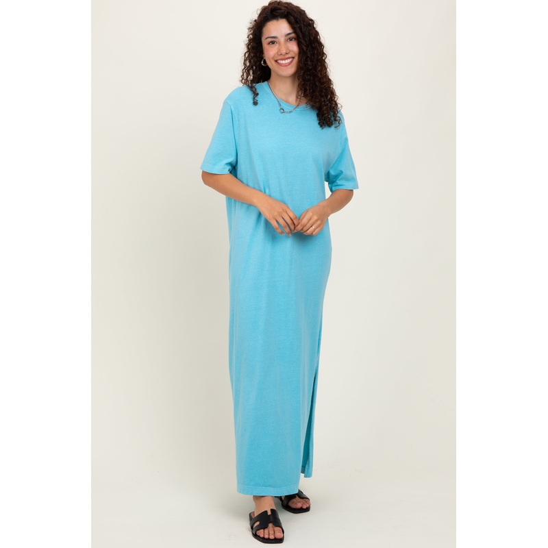 Aqua Short Sleeve Knit T-Shirt Maxi Dress