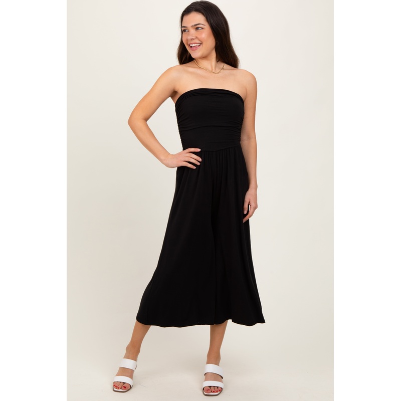 Black Double Layered Strapless Tube Top Jumpsuit