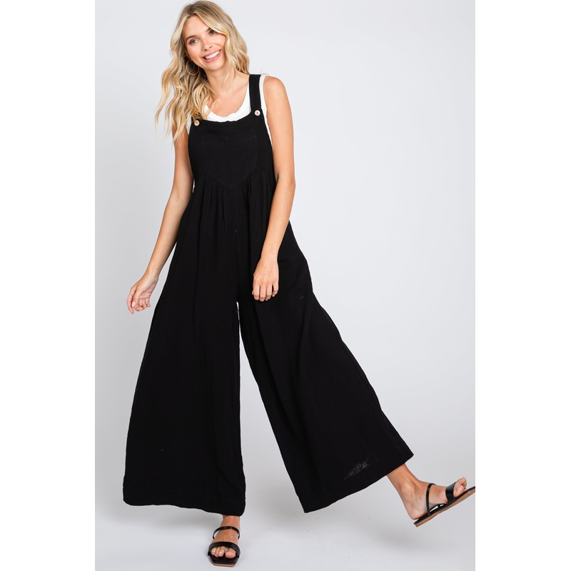 Black Pocket Front Wide Leg Jumpsuit