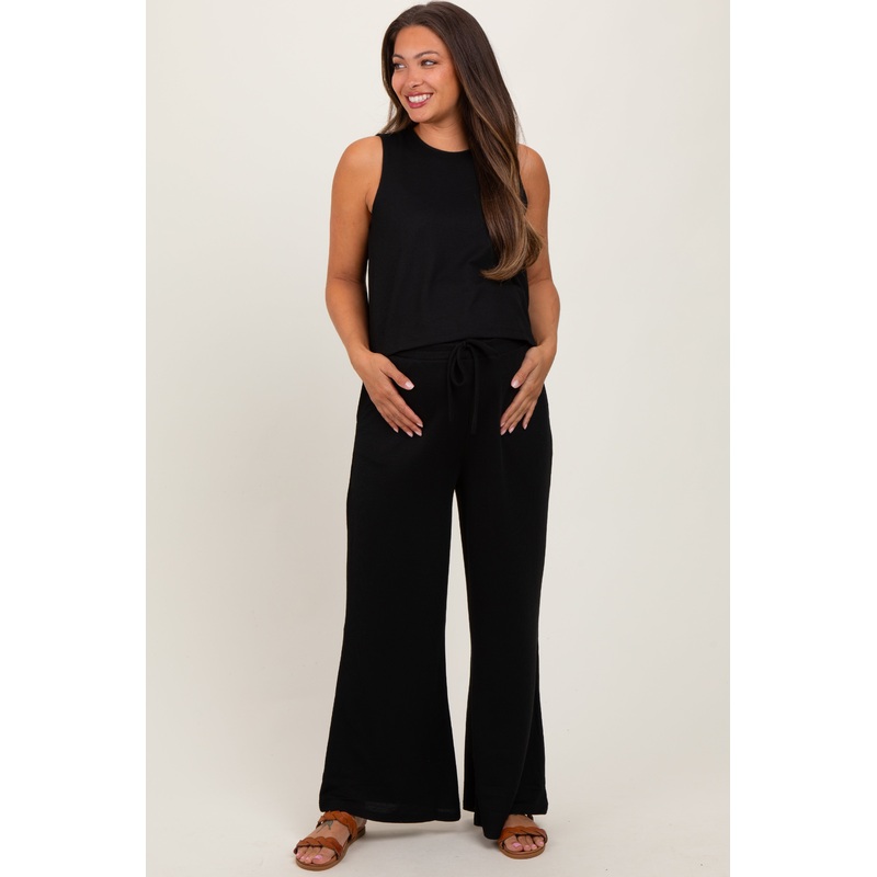 Black Sleeveless Top And Wide Leg Pants Maternity Set
