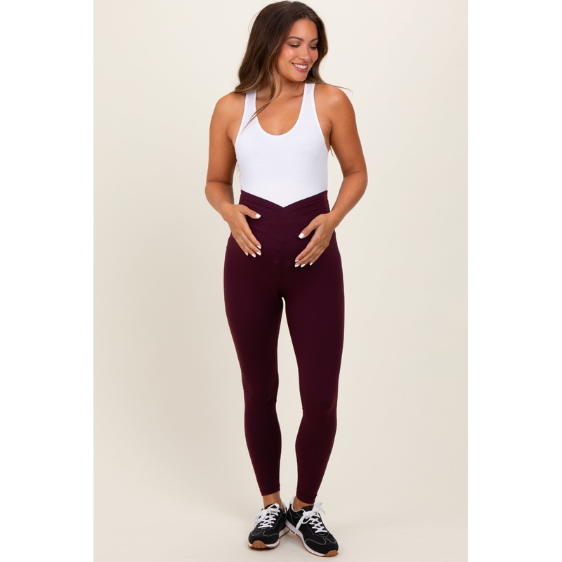 Burgundy Crossover Waistline Maternity Leggings