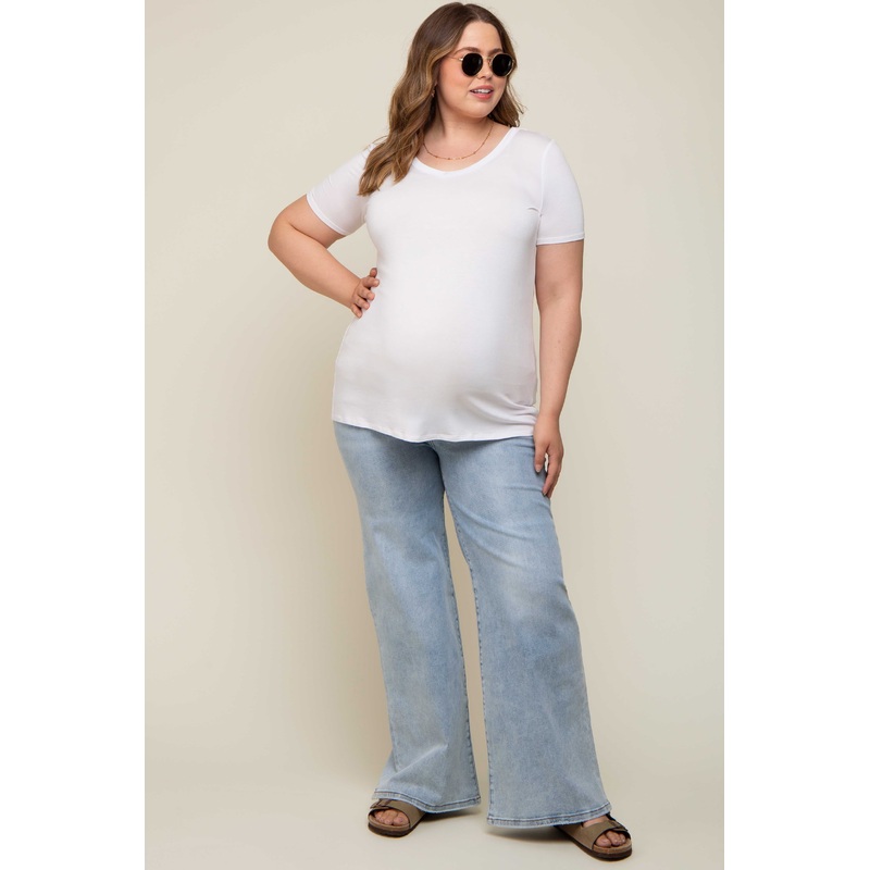 Light Blue Maternity Plus Wide Leg Jeans