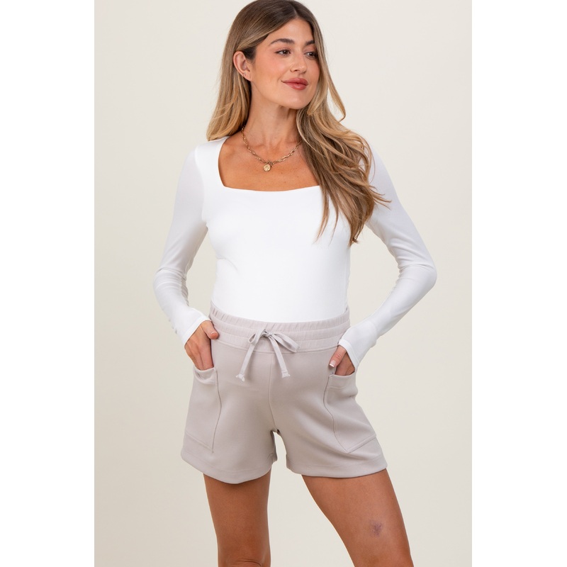 Beige Patch Pocket Maternity Shorts