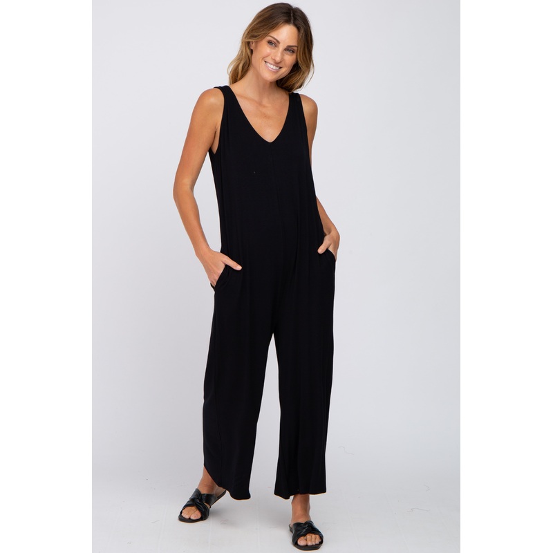 Black V-Neck Sleeveless Cropped Jumpsuit