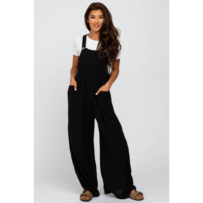 Black Wide Leg Overalls