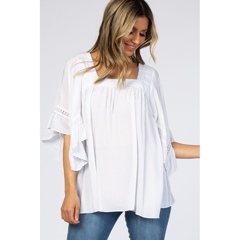 White Embroidered Lace Detail Blouse