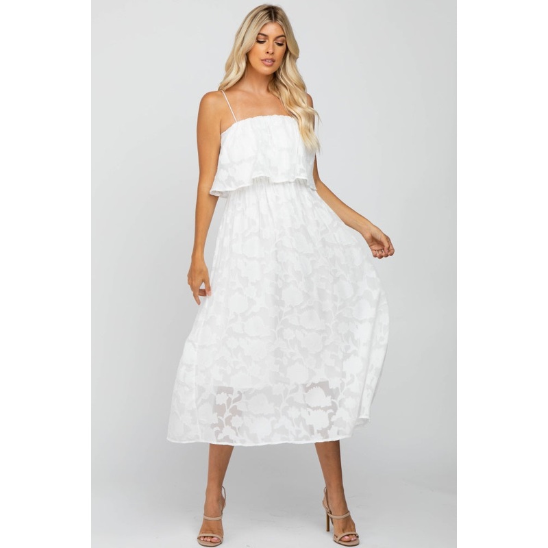 White Floral Midi Dress