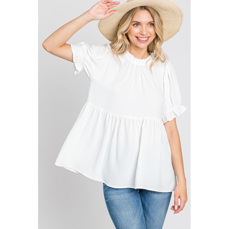 White Ruffle Trim Blouse