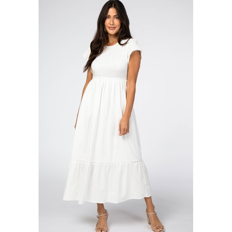 White Smocked Maxi Dress