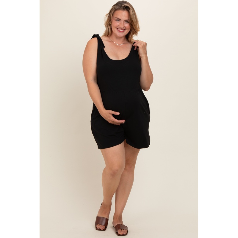 Black Knot Strap Maternity Plus Romper