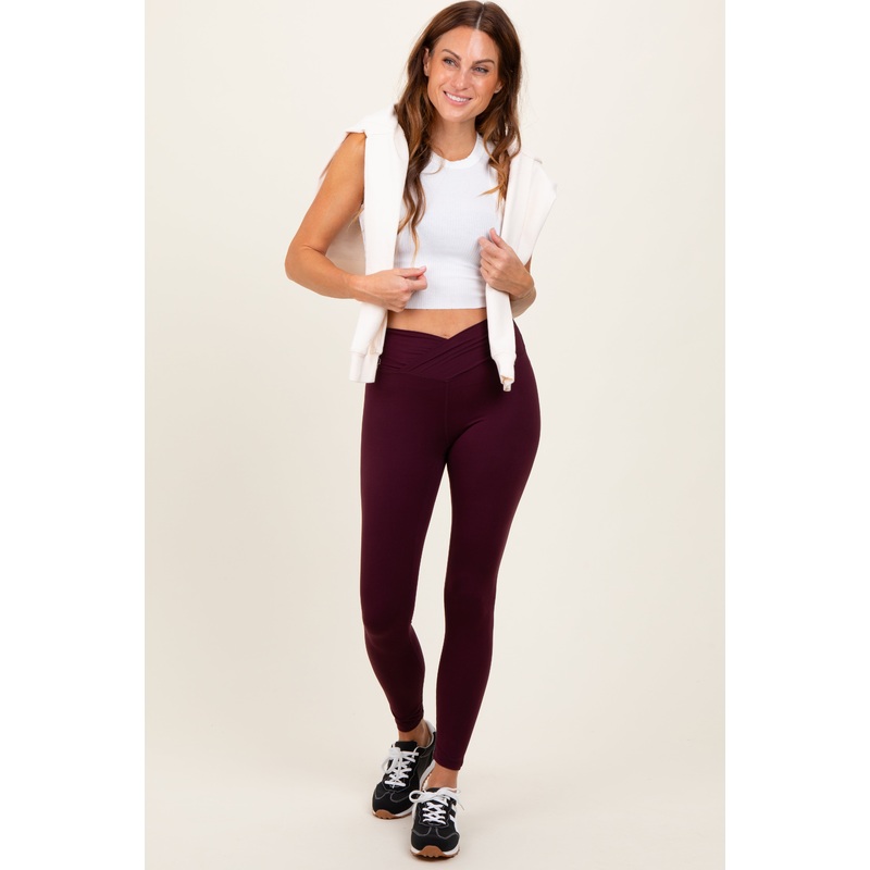 Burgundy Crossover Waistline Leggings