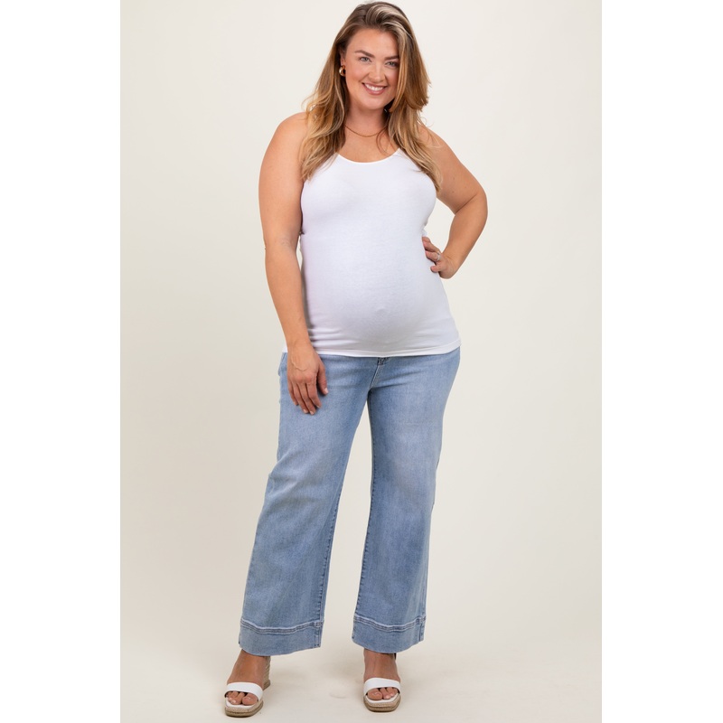 Light Blue Cuffed Wide Leg Maternity Plus Jeans