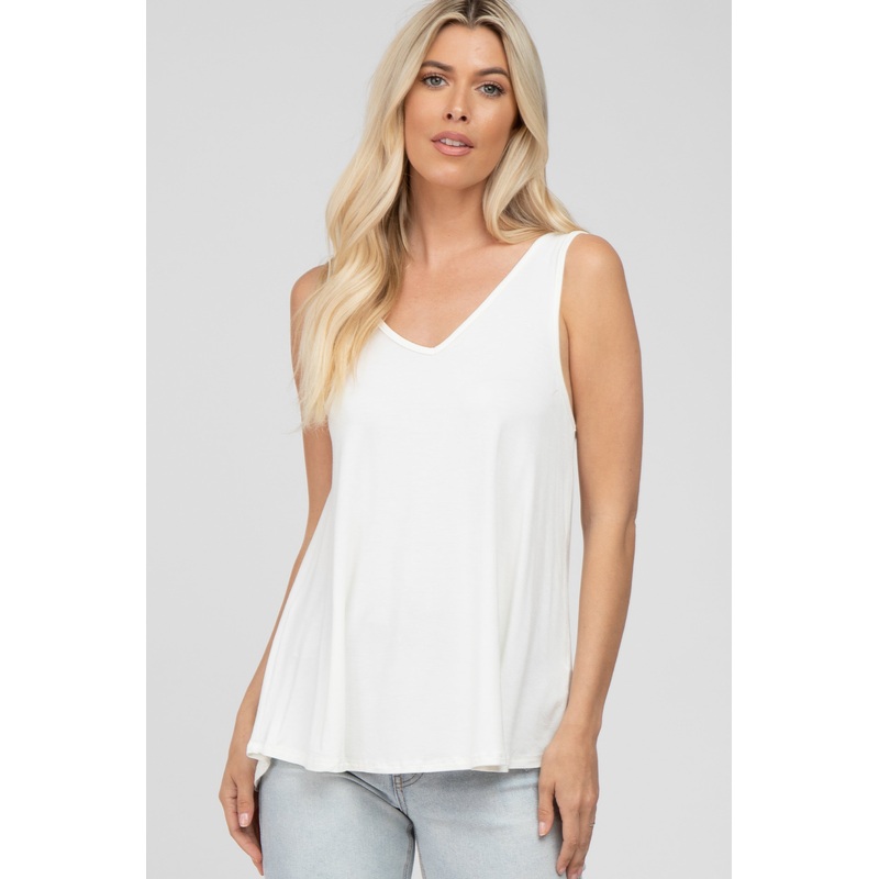 White Basic V-Neck Tank Top