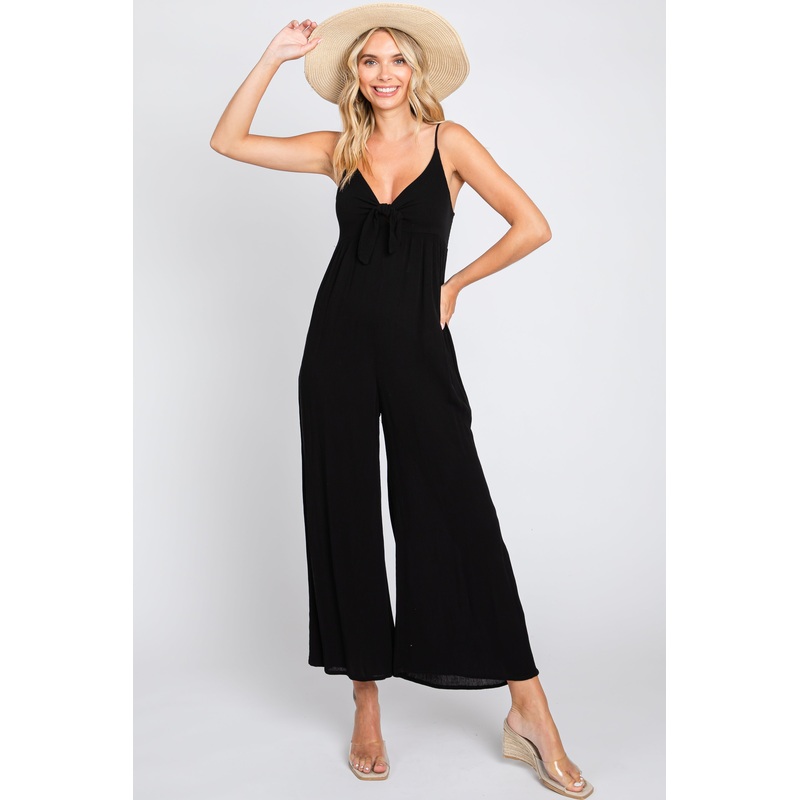 Black Front Tie Sleeveless Jumpsuit