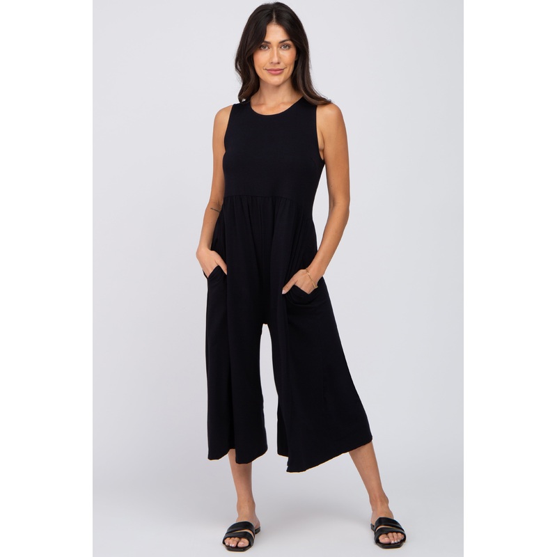 Black Wide Leg Crop Jumpsuit