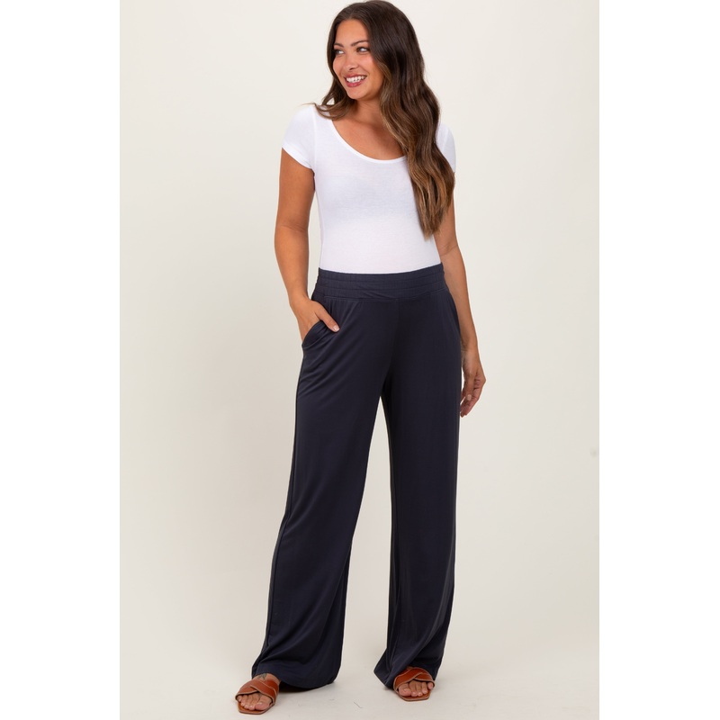 Charcoal Basic Wide Leg Pocketed Maternity Pants