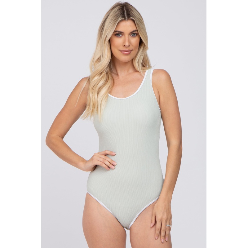 Mint Ribbed Scoop Back One Piece Swimsuit