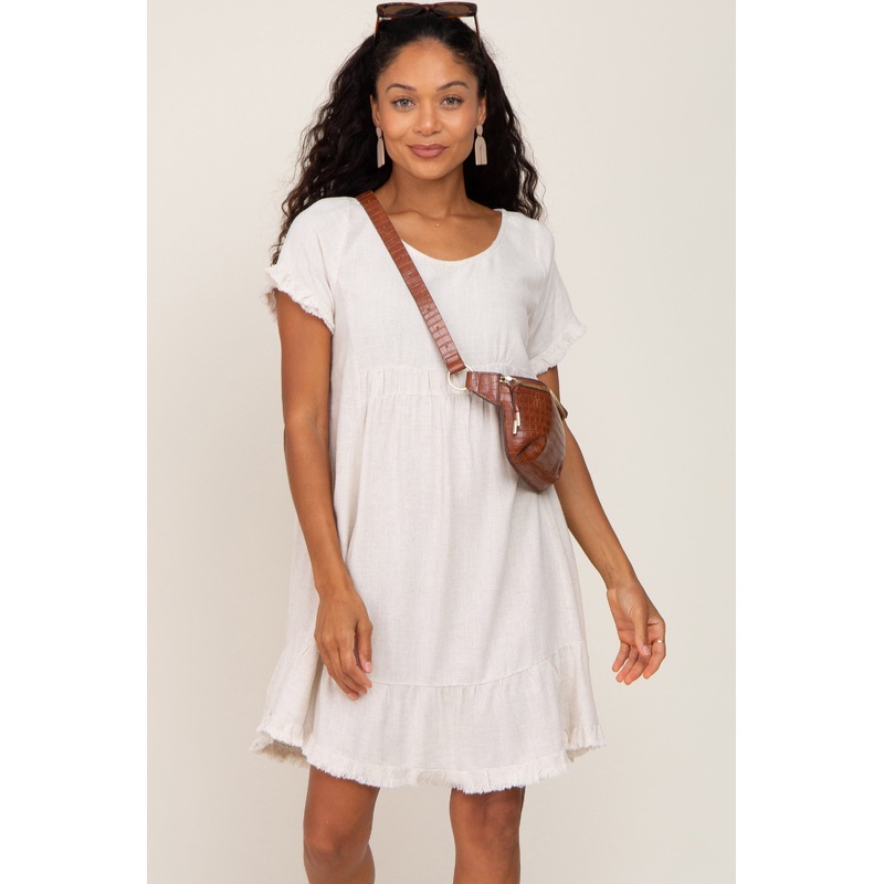 Beige Frayed Hem Dress