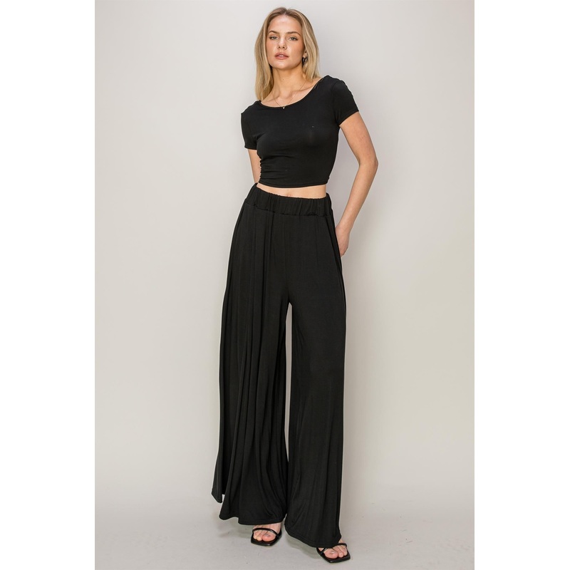 Black Crop Top and Wide Leg Pant Set