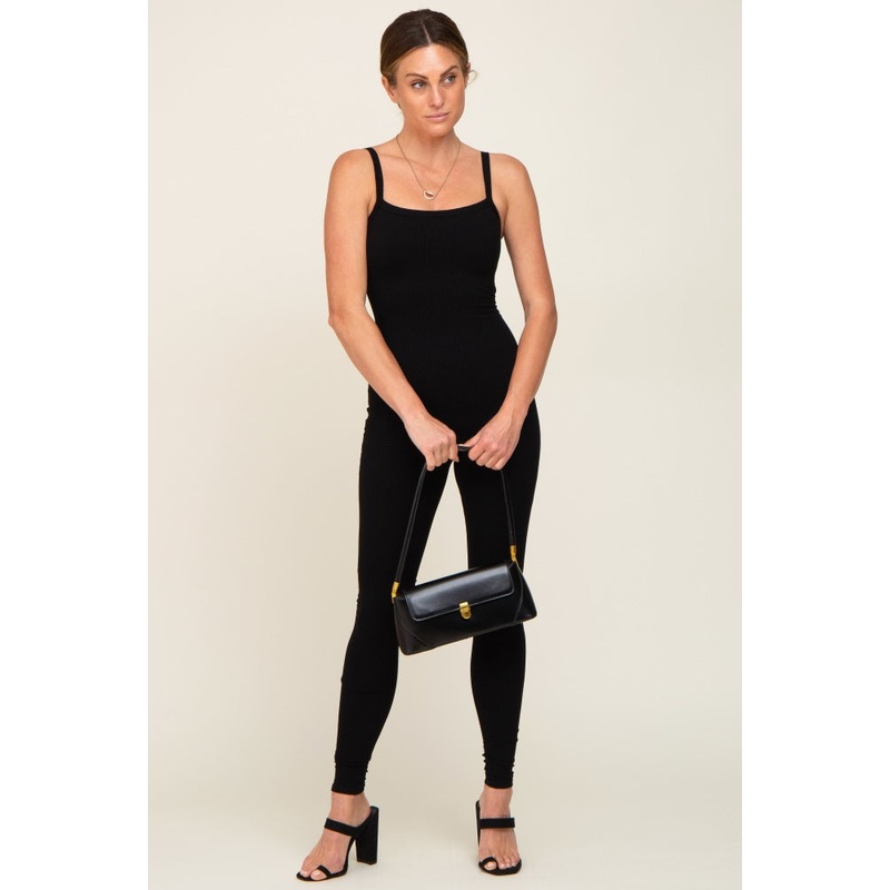 Black Ribbed Sleeveless Jumpsuit