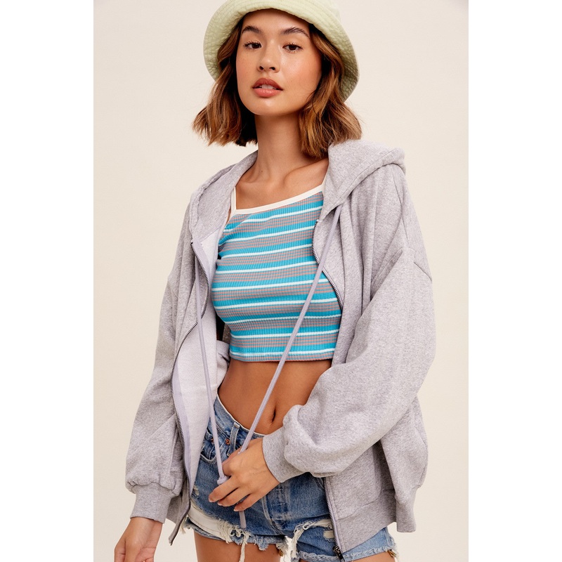Heather Grey Zipper Hooded Jacket
