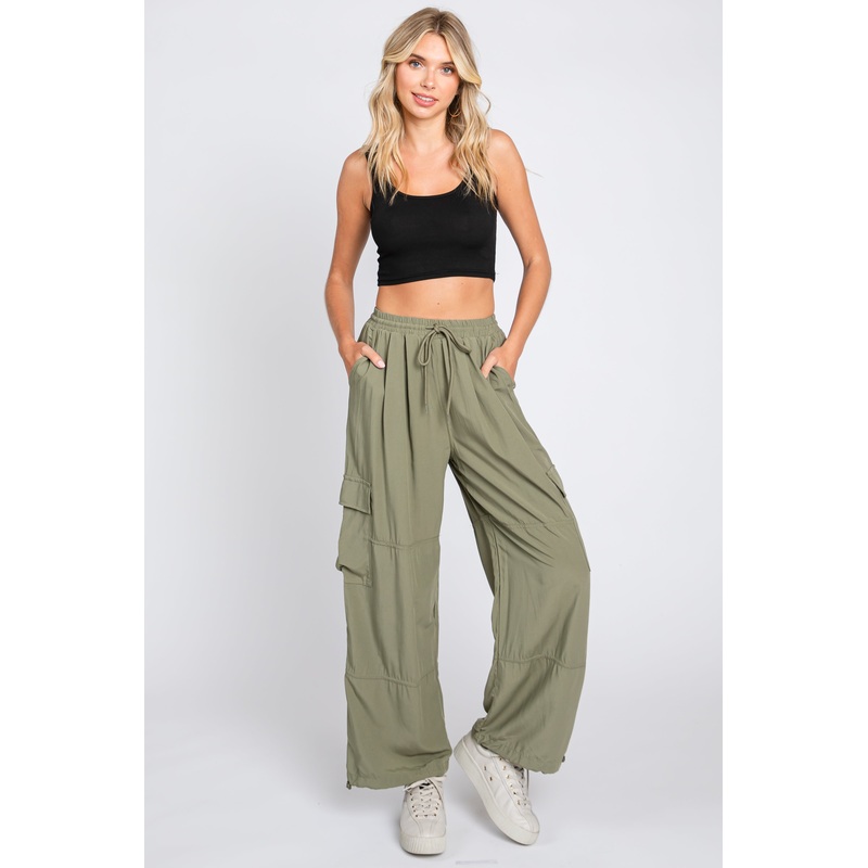 Olive Drawstring Waist Cargo Pants