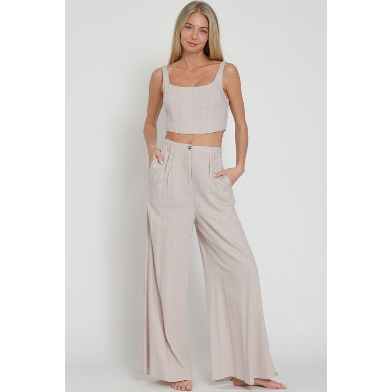 Sand Grey Sleeveless Corset Top & Pants Set