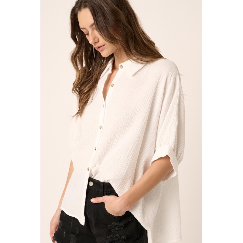 White Button Down Collared Top
