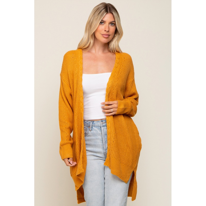 Yellow Cable Knit Accent Cardigan