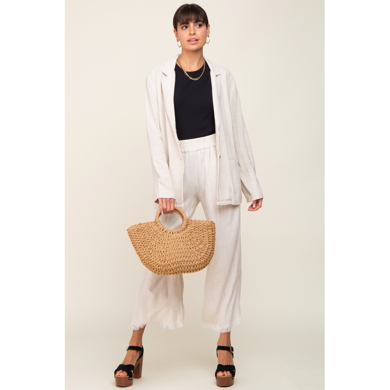 Beige Linen Button Blazer