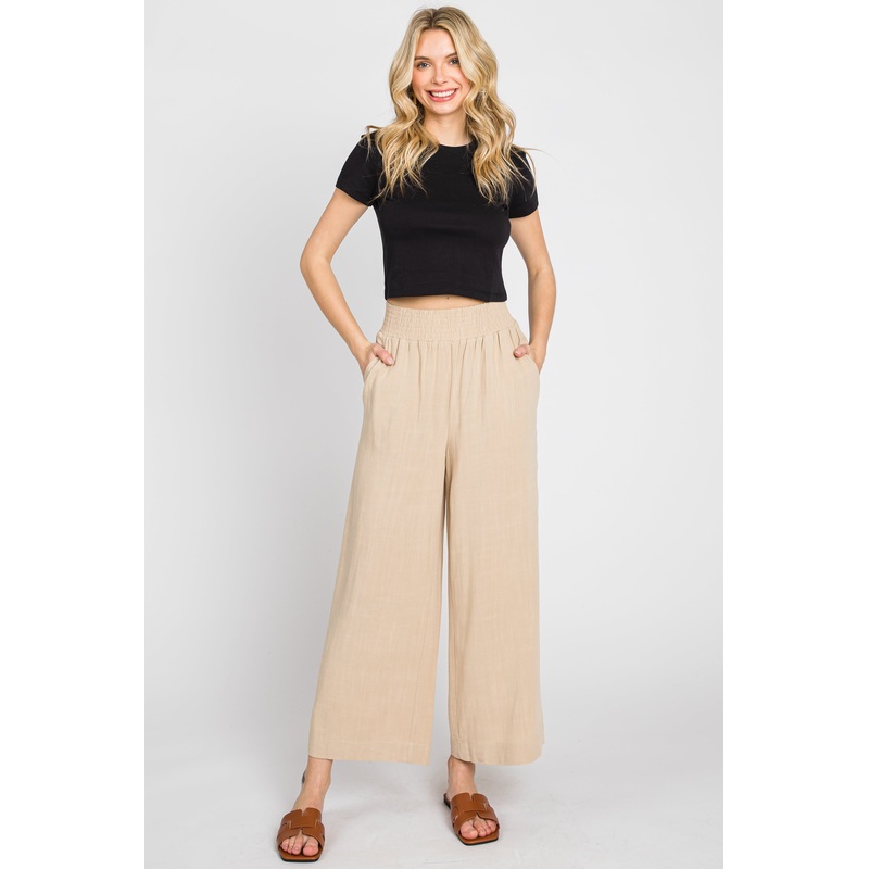 Beige Wide Leg Pants