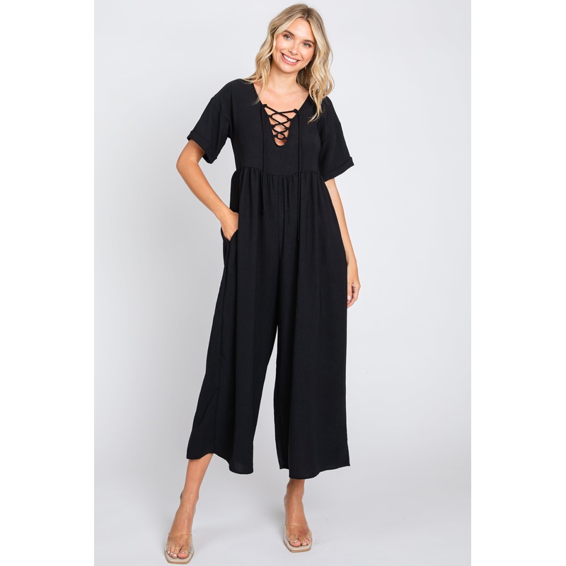 Black Crisscross Wide Leg Jumpsuit