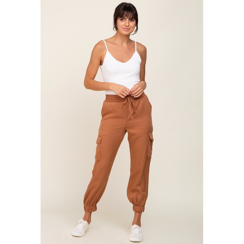 Camel Drawstring Cargo Pants